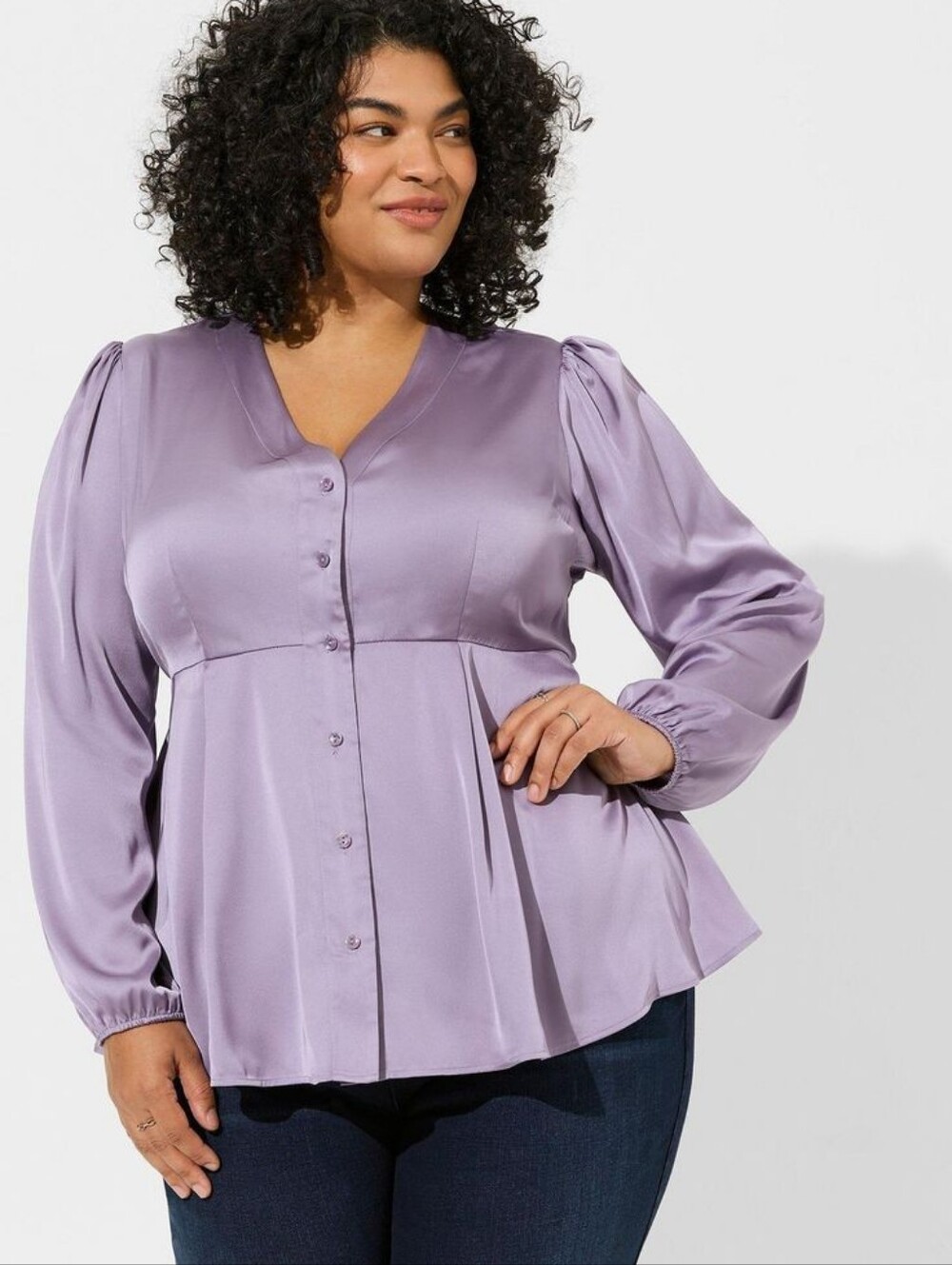 Torrid Lilac Button-Front Peplum Shirt SZ 3 - Picture 1 of 6